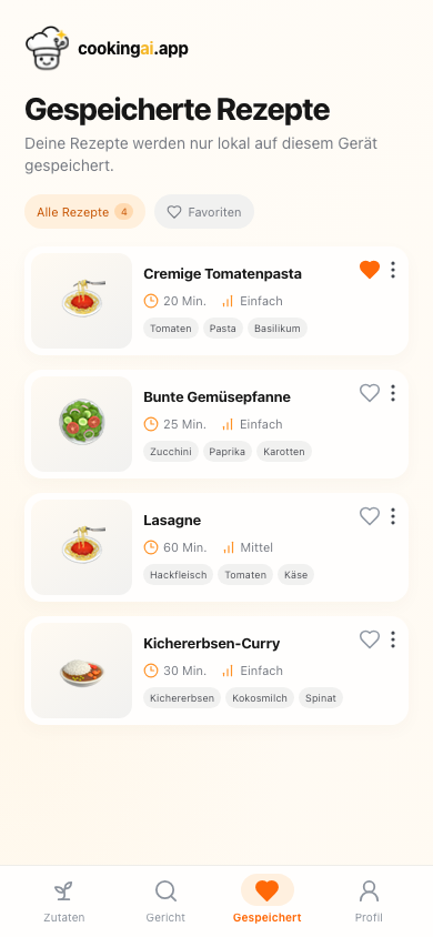 cookingai.app: Gespeicherte Beispielrezepte